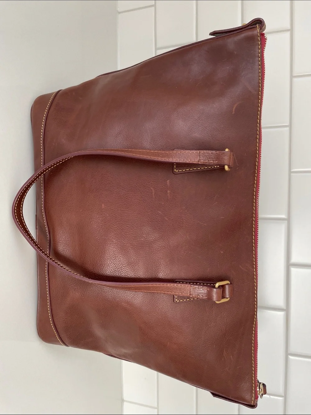 Dooney & Bourke Chestnut Brown Florentine Leather Zip-Top Large Tote - Picture 6 of 16